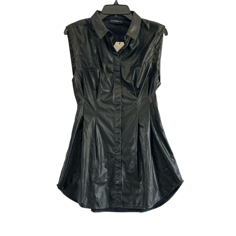 OW COLLECTION Ella Dress NEW Black Faux Leather Mini Revolve Sleeveless Size L